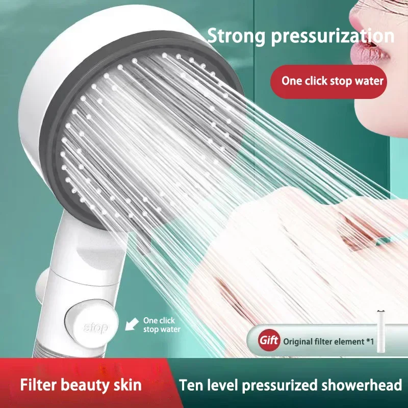 New 10 Mode Filter Shower Head Adjustable High Pressure Water Saving One-click Water Stop Portable Bathroom Shower Accessories
New 10 Mode Filter Shower Head Adjustable High Pressure Water Saving One-click Water Stop Portable Bathroom Shower Accessories