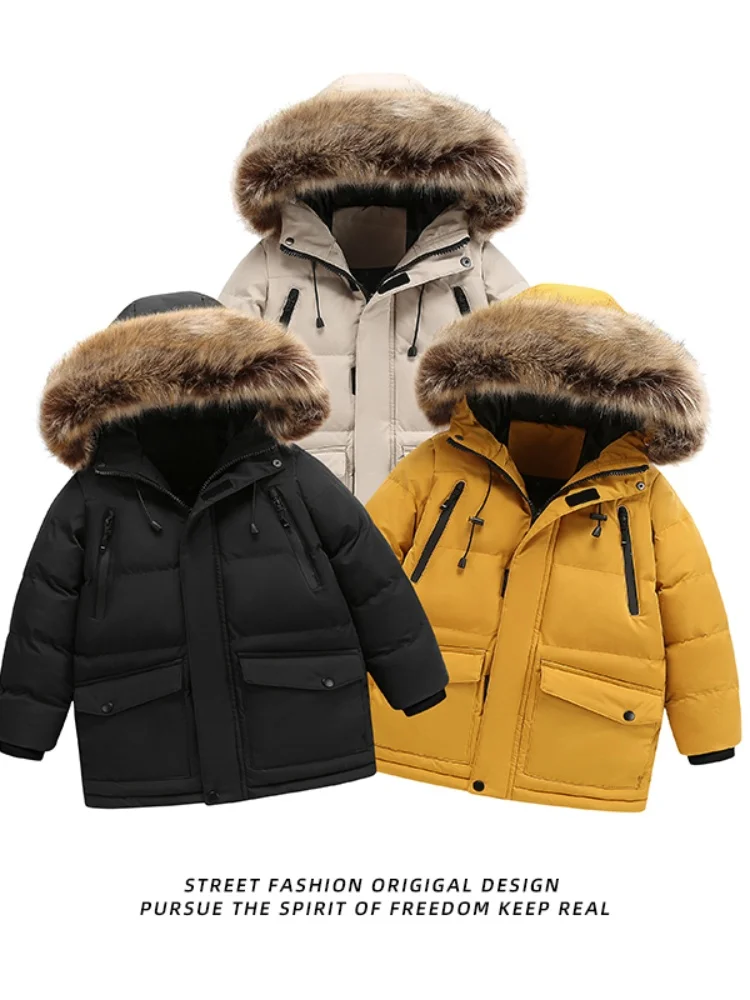 Winter Middle-Length Hooded Cotton Jacket for Kids Boys And Girls Detachable Fur Collar Windproof Warm Thickened Polyester
Winter Middle-Length Hooded Cotton Jacket for Kids Boys And Girls Detachable Fur Collar Windproof Warm Thickened Polyester