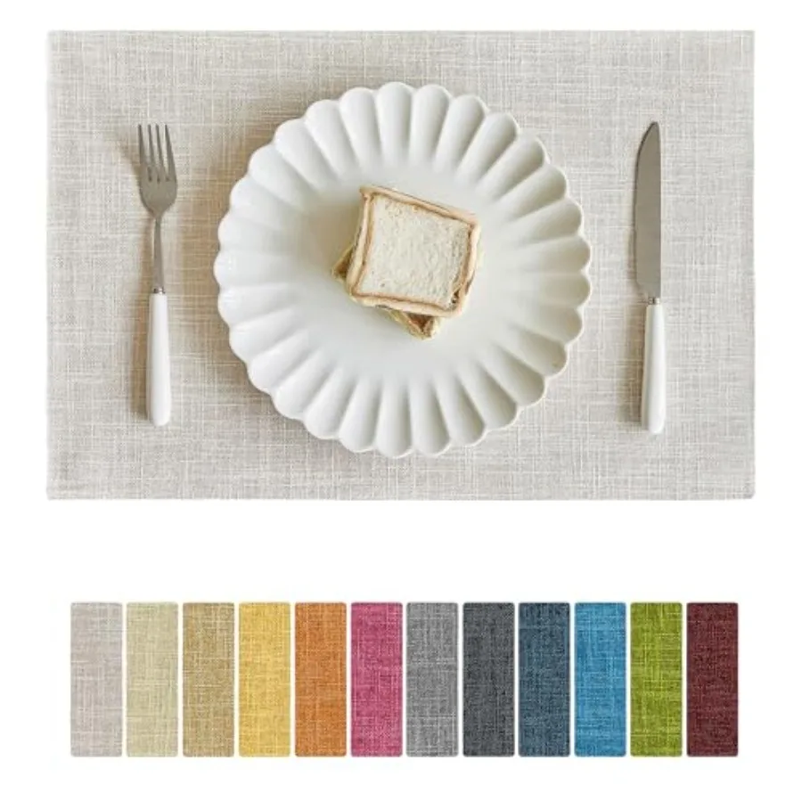 Faux Linen Placemats Set of 12-12 x 18 Inch, Heat Resistant Double Laye Durable Burlap Farmhouse Place Mats, Non-Slip Washable
Faux Linen Placemats Set of 12-12 x 18 Inch, Heat Resistant Double Laye Durable Burlap Farmhouse Place Mats, Non-Slip Washable