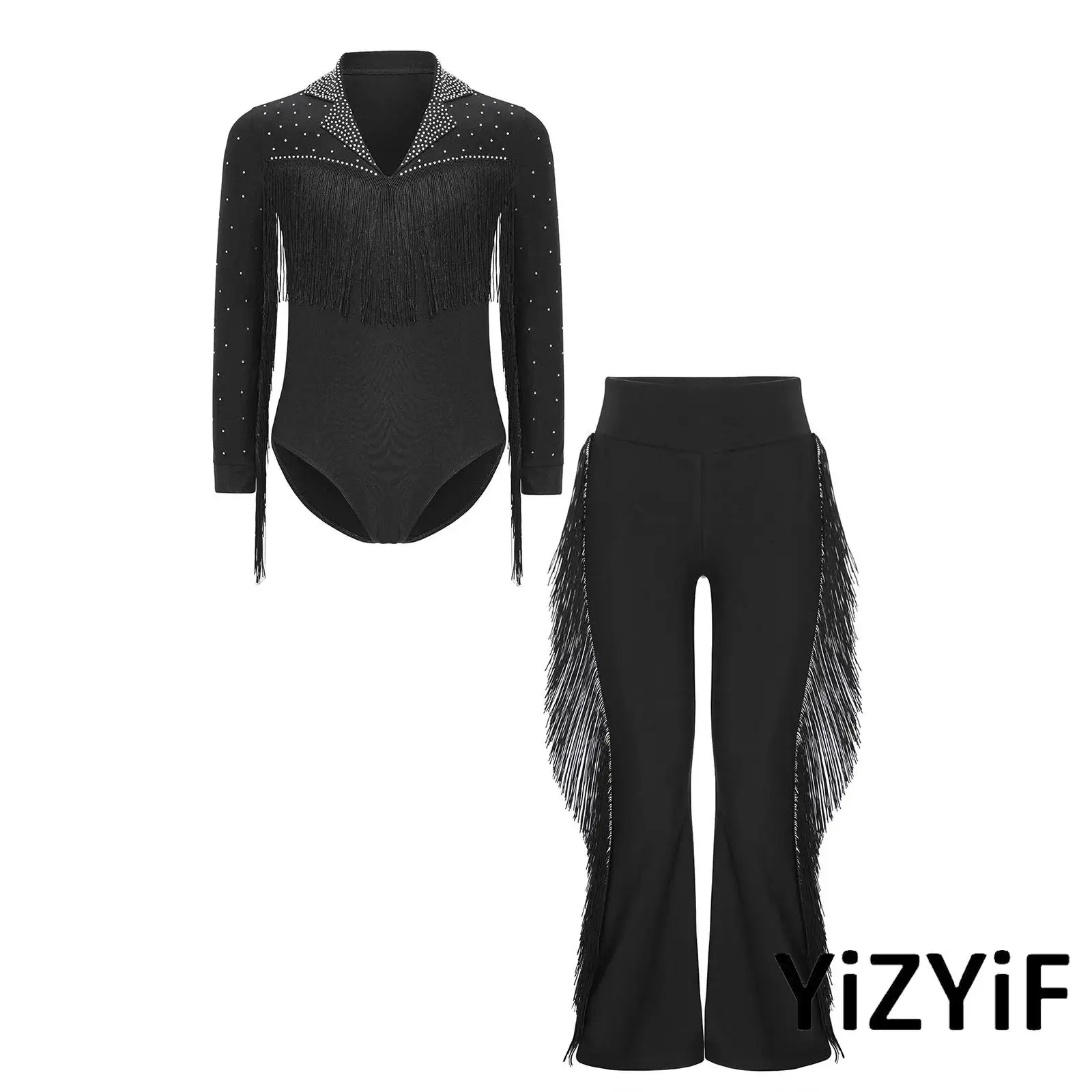 Lyrical Rumba Tango Latin Dance Outfit for Boys Shiny Rhinestones Leotard And Fringe Bell-Bottom Pants for Dance Competition
Lyrical Rumba Tango Latin Dance Outfit for Boys Shiny Rhinestones Leotard And Fringe Bell-Bottom Pants for Dance Competition