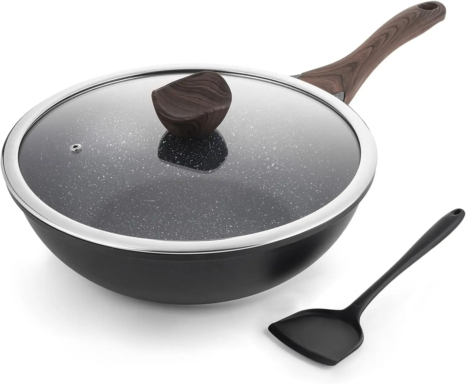 Nonstick Wok with Lid, 12 Inch Stir-fry Pan with Granite Coating for Healthy Cooking, Induction Compatible, Easy Clean
Nonstick Wok with Lid, 12 Inch Stir-fry Pan with Granite Coating for Healthy Cooking, Induction Compatible, Easy Clean