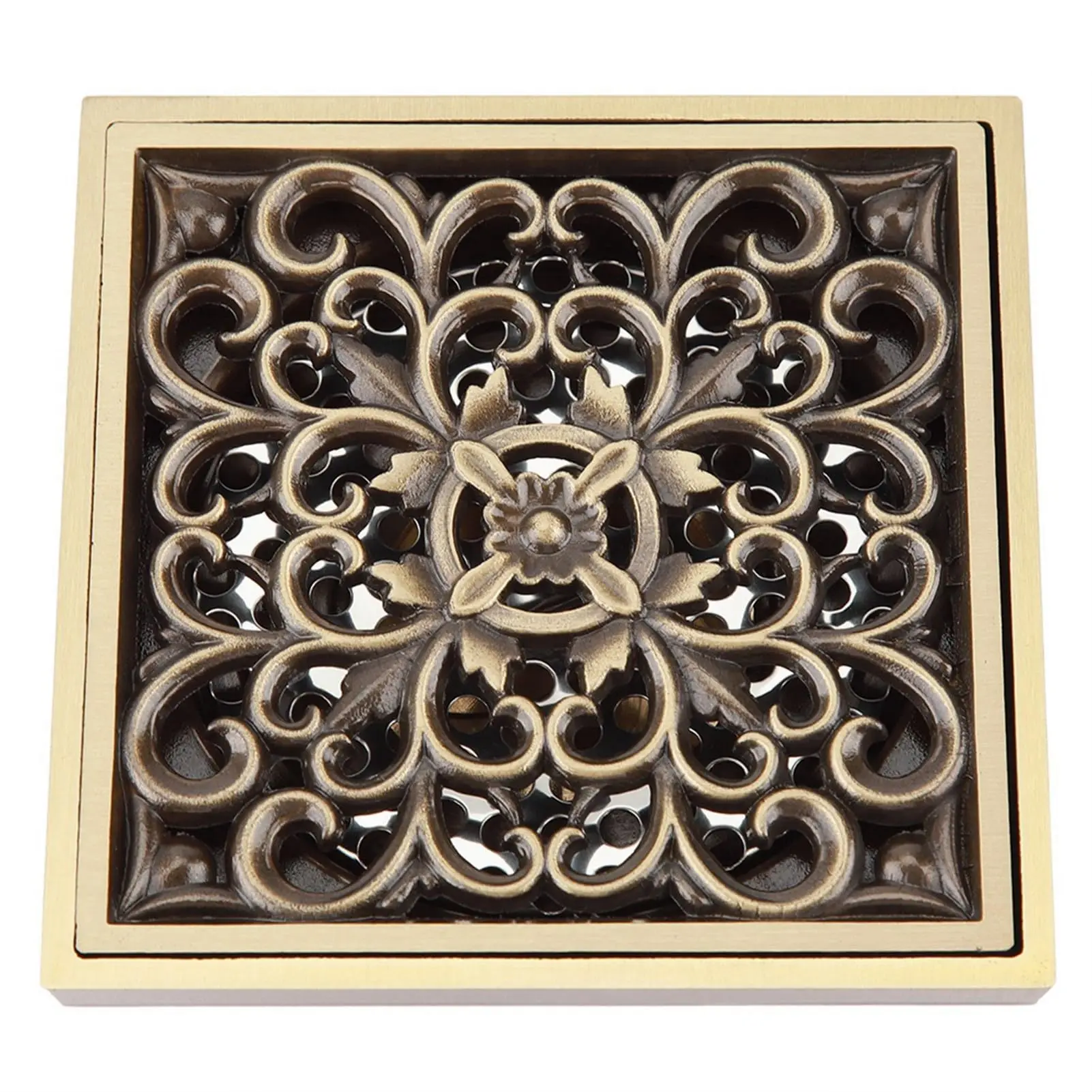 Brass Square Floor Drain With Ornate Removable Grate For Bathroom Kitchen
Brass Square Floor Drain With Ornate Removable Grate For Bathroom Kitchen