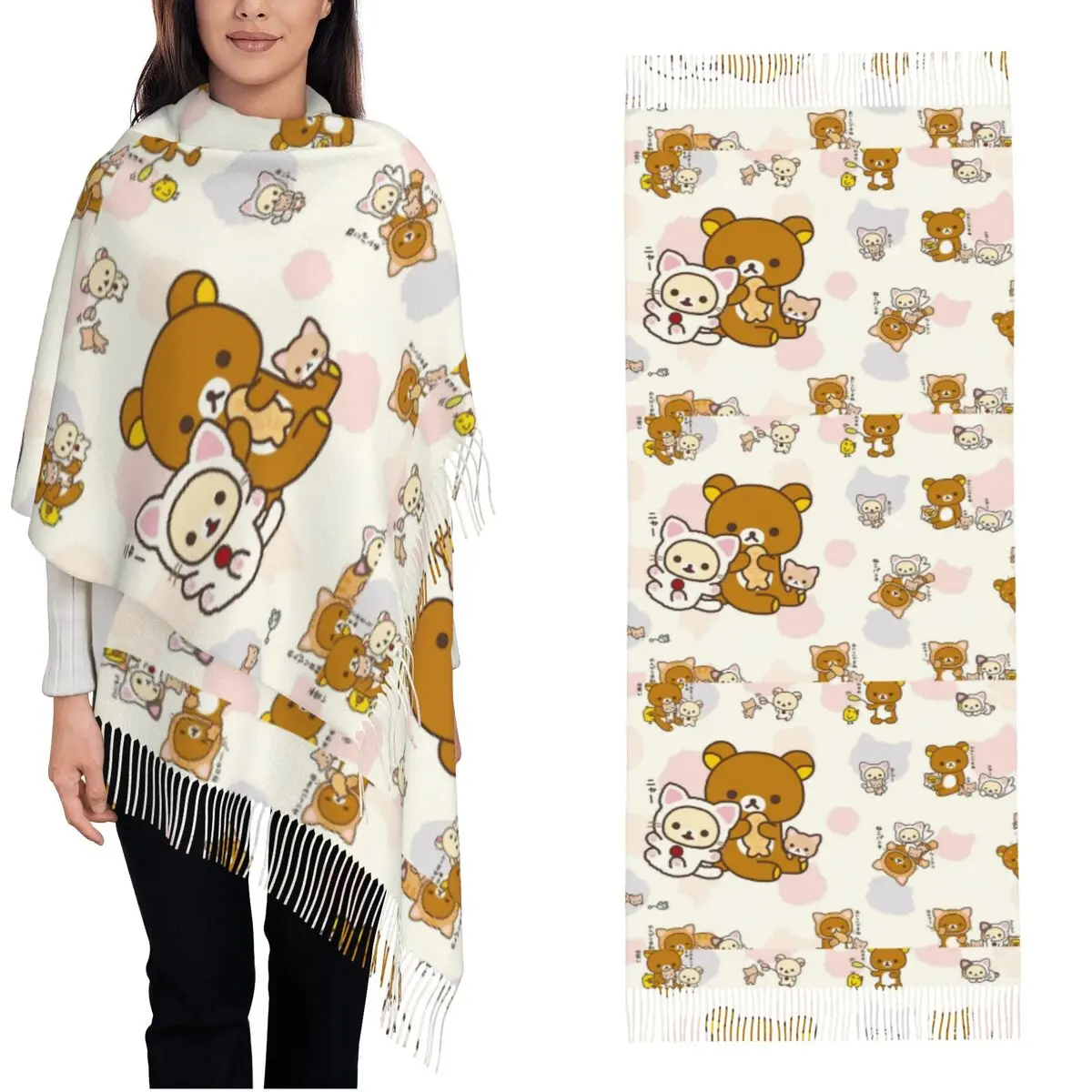 Женский шарф с кисточками Rilakkumas, милый кот, большая зимняя теплая шаль и накидка, повседневная одежда, шарфы из пашмины
Женский шарф с кисточками Rilakkumas, милый кот, большая зимняя теплая шаль и накидка, повседневная одежда, шарфы из пашмины