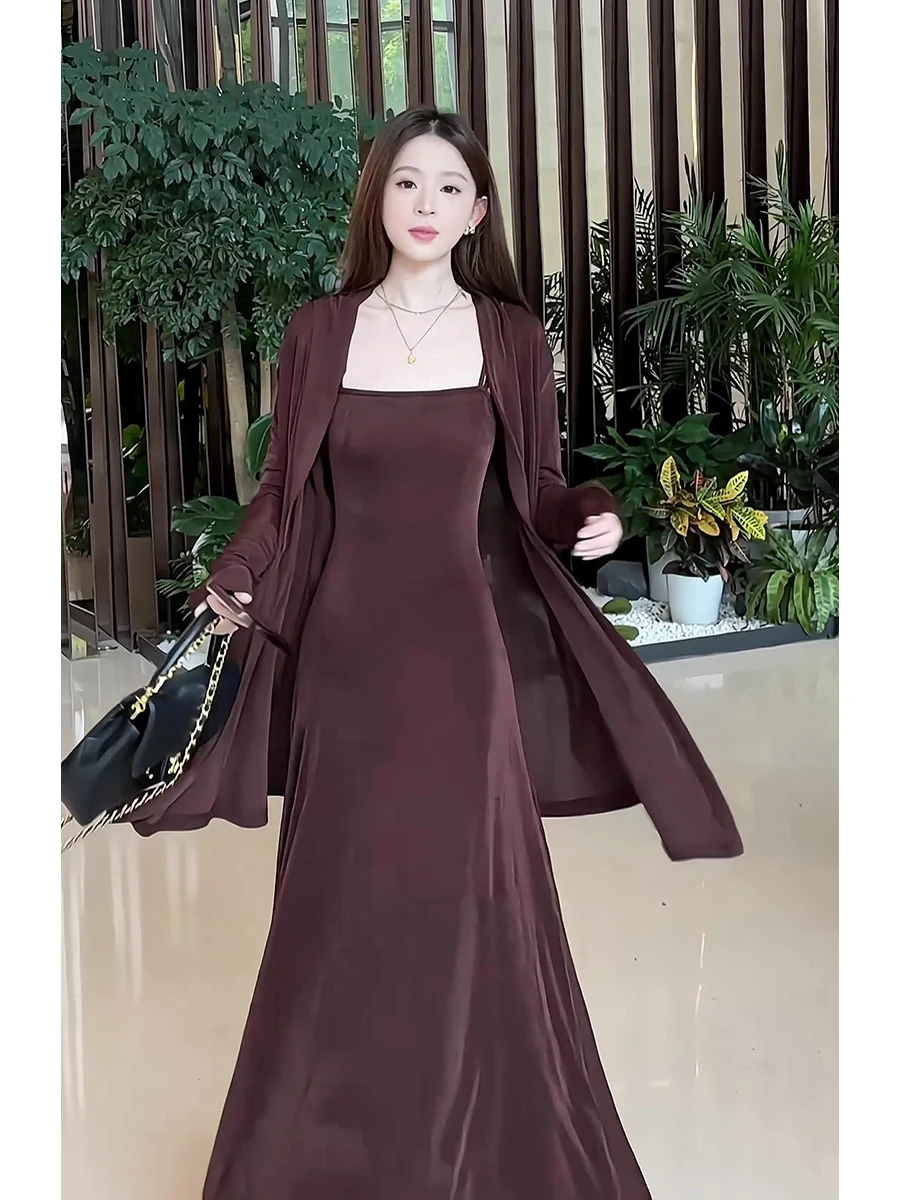 Fashionable Loose Casual Thin Long Sleeve Open Cardigan Dress Set for Women Autumn New Arrival Two-Piece Set Polyester Material
Fashionable Loose Casual Thin Long Sleeve Open Cardigan Dress Set for Women Autumn New Arrival Two-Piece Set Polyester Material