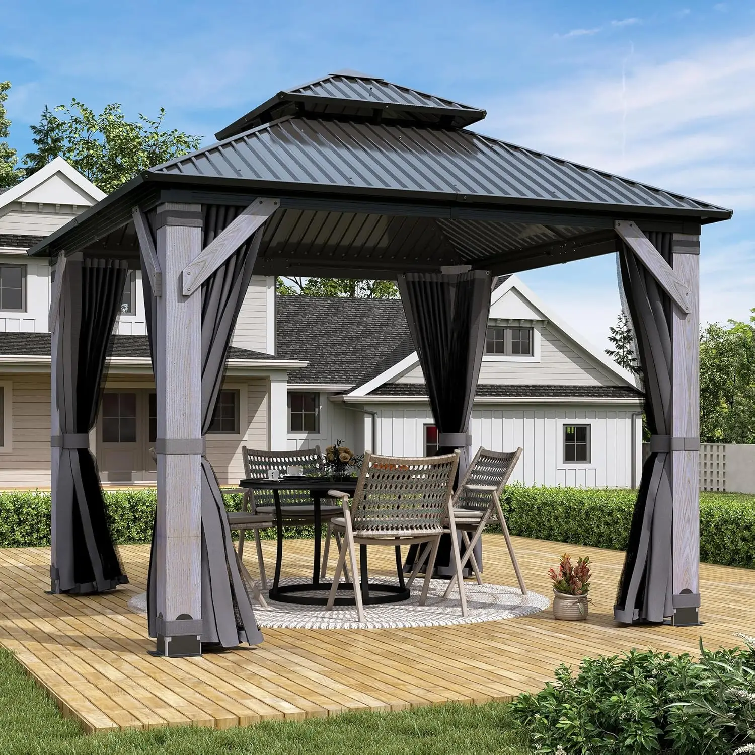 8.5 x 8.5FT Wood Gazebo,Outdoor Wooden Hardtop Gazebo with Galvanized Steel Doule Roof,Cedar Wood Frame Gazebos, Customized
8.5 x 8.5FT Wood Gazebo,Outdoor Wooden Hardtop Gazebo with Galvanized Steel Doule Roof,Cedar Wood Frame Gazebos, Customized