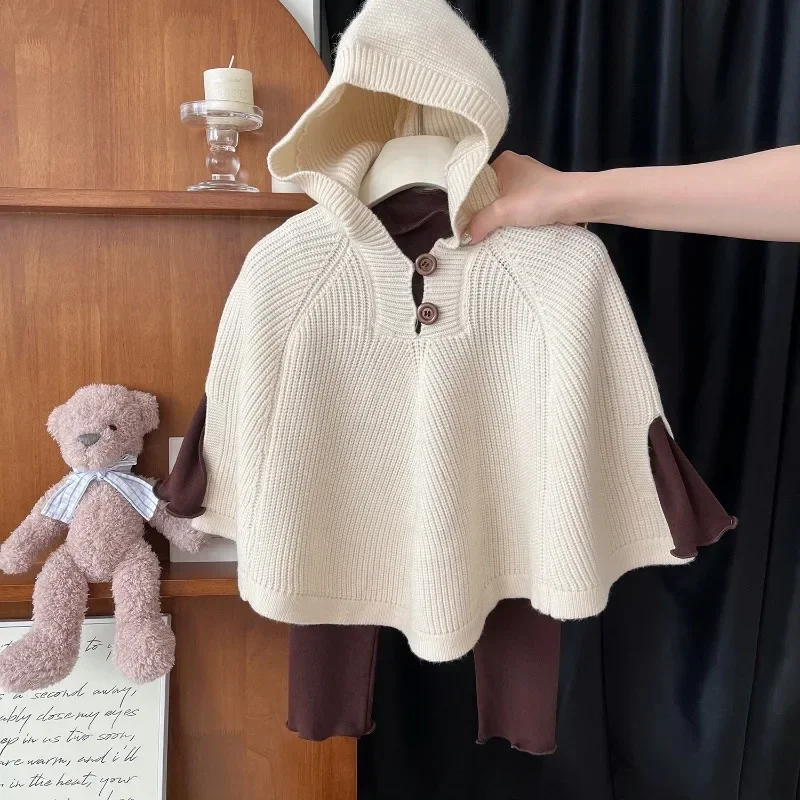 Girls Suits Autumn Winter Knitted Hooded Cloak Long Sleeve T-shirt+Pants Fashion Fall Warm Princess Children Clothing 3Pcs 2-7Y
Girls Suits Autumn Winter Knitted Hooded Cloak Long Sleeve T-shirt+Pants Fashion Fall Warm Princess Children Clothing 3Pcs 2-7Y