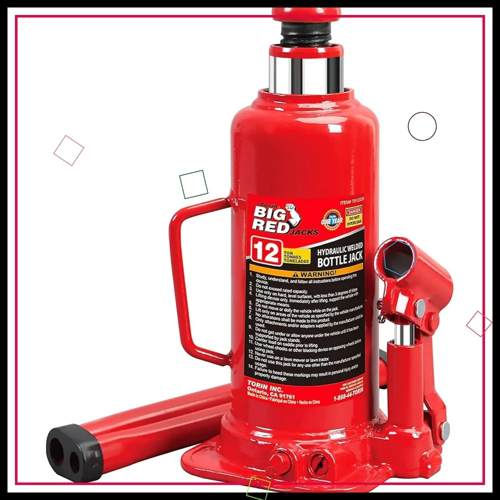 12 Ton Hydraulic Bottle Jack, 24,000 lb Capacity, Red - Durable & Leak-Free for Home & Commercial Use
12 Ton Hydraulic Bottle Jack, 24,000 lb Capacity, Red - Durable & Leak-Free for Home & Commercial Use