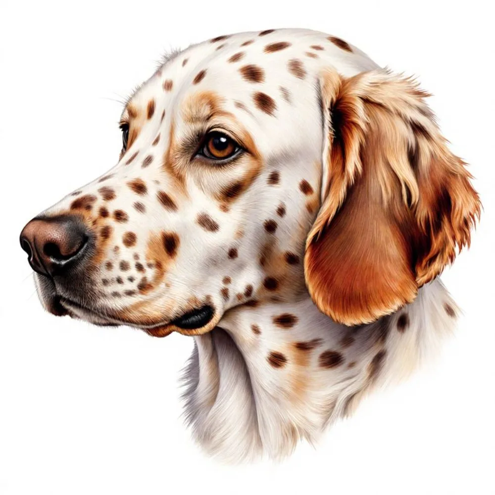Single Car Vinyl Sticker Featuring a Lifelike Illustration of an English Setter Dog's Head Displaying White Coat with
Single Car Vinyl Sticker Featuring a Lifelike Illustration of an English Setter Dog's Head Displaying White Coat with