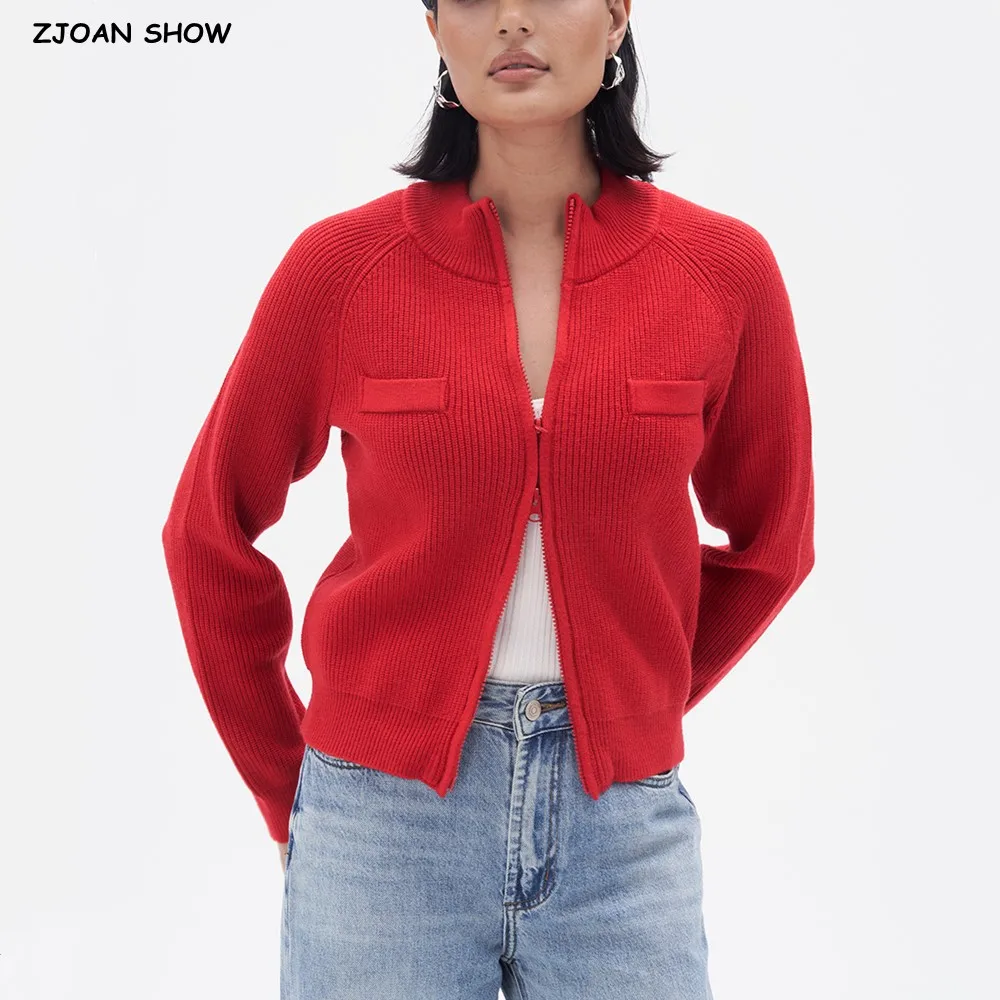 2024 Autumn Winter Harajuku Women O neck Ribbed Knitting Zipper Fastening Cardigan Full Raglan Sleeve Short Thick Sweater Red
2024 Autumn Winter Harajuku Women O neck Ribbed Knitting Zipper Fastening Cardigan Full Raglan Sleeve Short Thick Sweater Red
