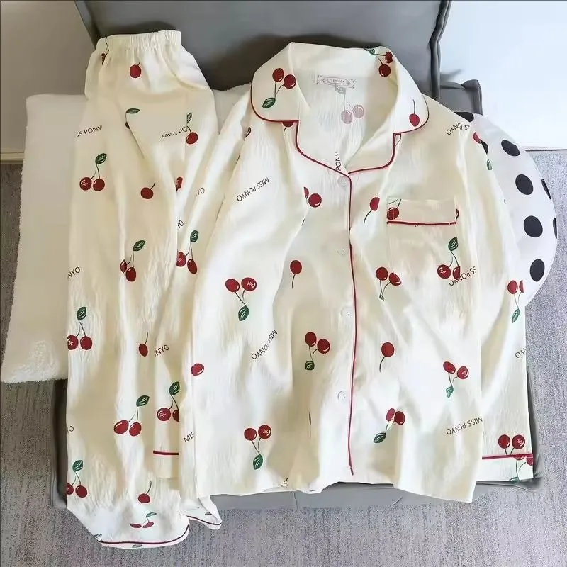 Cherry Print Two-piece Autumn Artificial Cotton Sleepwear Fashion Casual Home Wear Women's Pants and Tops Sleepwear
Cherry Print Two-piece Autumn Artificial Cotton Sleepwear Fashion Casual Home Wear Women's Pants and Tops Sleepwear