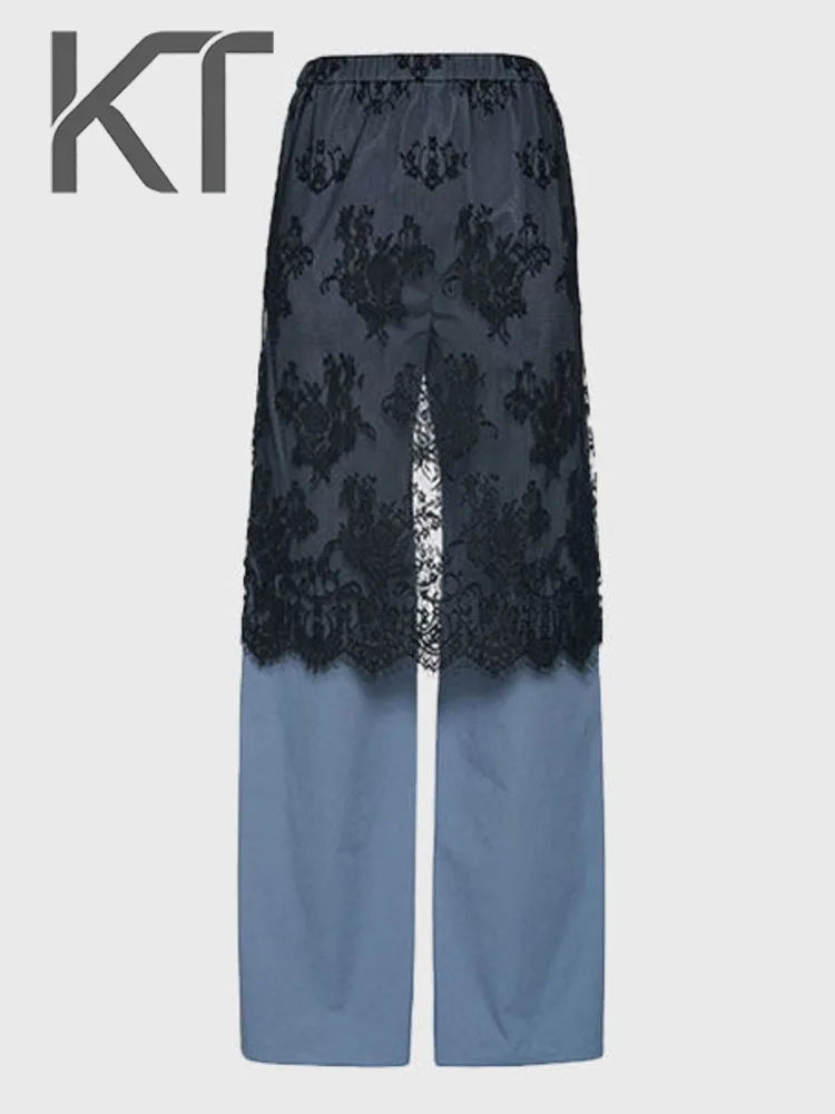 KT 2026 New Women's Blue Two Tone Lace Overlay Wide Leg Pants Elastic Waist Floral Lace Overlay Casual Trousers
KT 2026 New Women's Blue Two Tone Lace Overlay Wide Leg Pants Elastic Waist Floral Lace Overlay Casual Trousers