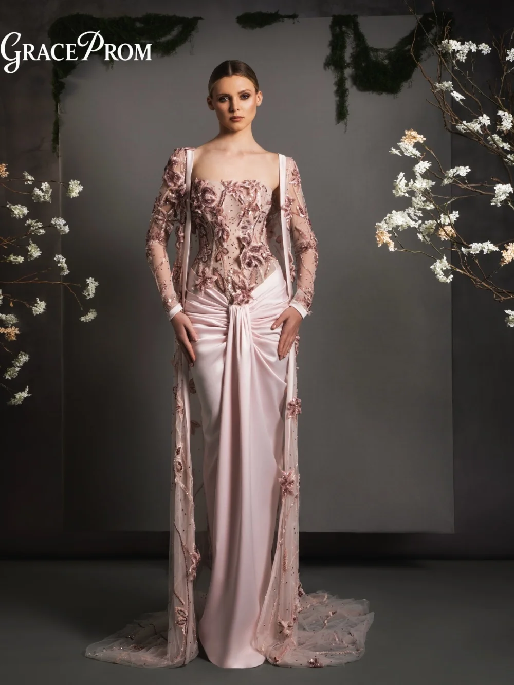 Stylish Blush Pink Corset Evening Gown Romantic Floral Appliqué Long Sheer Sleeve Party Dress For Wedding Guests فساتين سهرة
Stylish Blush Pink Corset Evening Gown Romantic Floral Appliqué Long Sheer Sleeve Party Dress For Wedding Guests فساتين سهرة