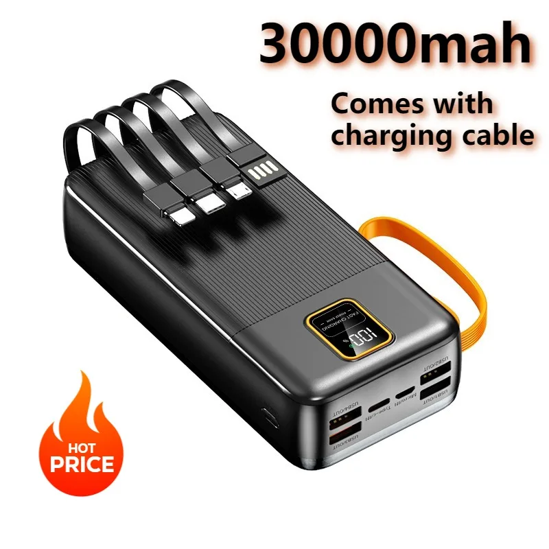 30000 мАч Power Bank большой емкости для мобильных устройств, быстрая зарядка, многопортовый цифровой дисплей с 4 кабелями для IPhone, Samsung, Xiaomi
30000 мАч Power Bank большой емкости для мобильных устройств, быстрая зарядка, многопортовый цифровой дисплей с 4 кабелями для IPhone, Samsung, Xiaomi