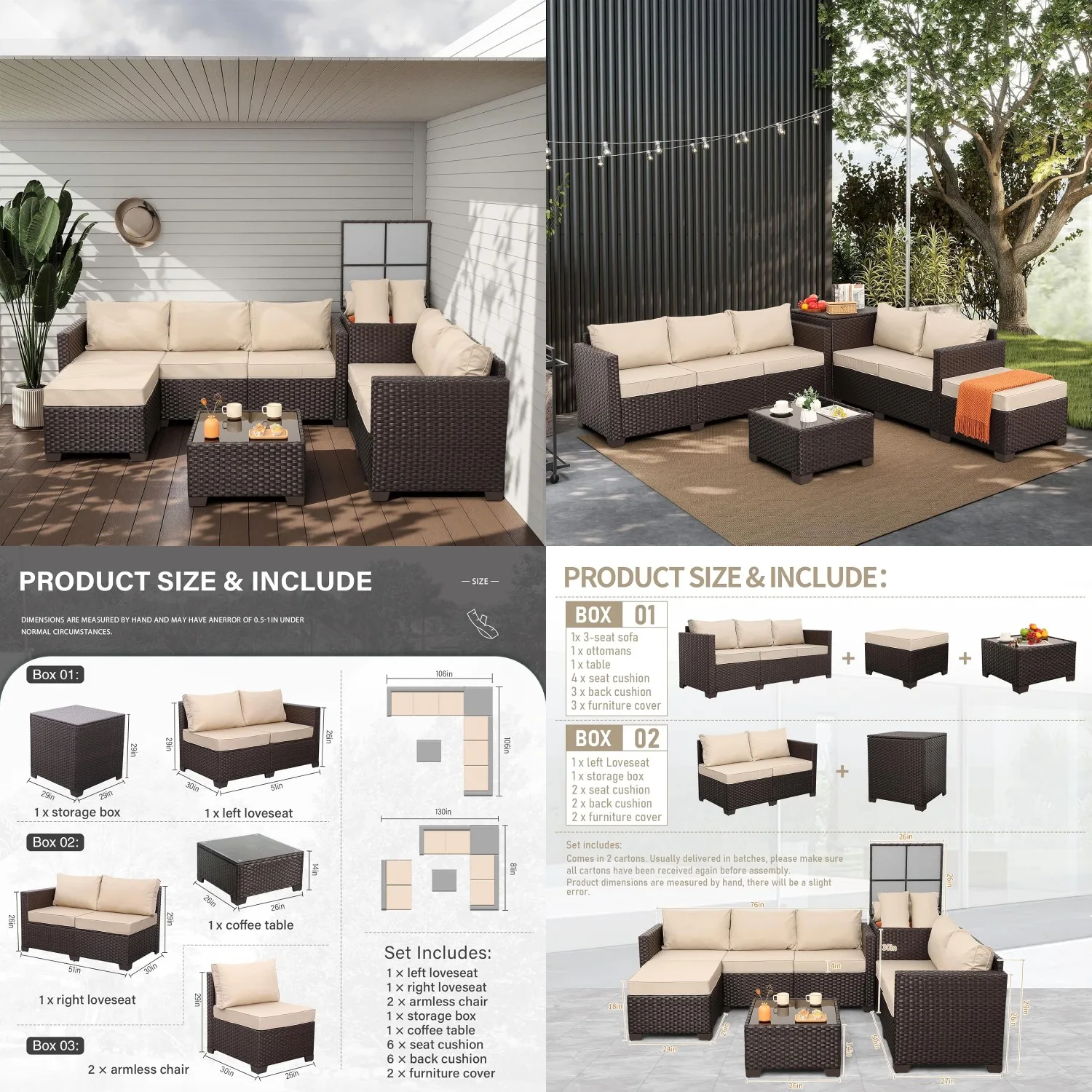 5pc Brown Wicker Patio Sectional Sofa Outdoor Set Storage Bin Glass Table Cushions Covers, Customized
5pc Brown Wicker Patio Sectional Sofa Outdoor Set Storage Bin Glass Table Cushions Covers, Customized