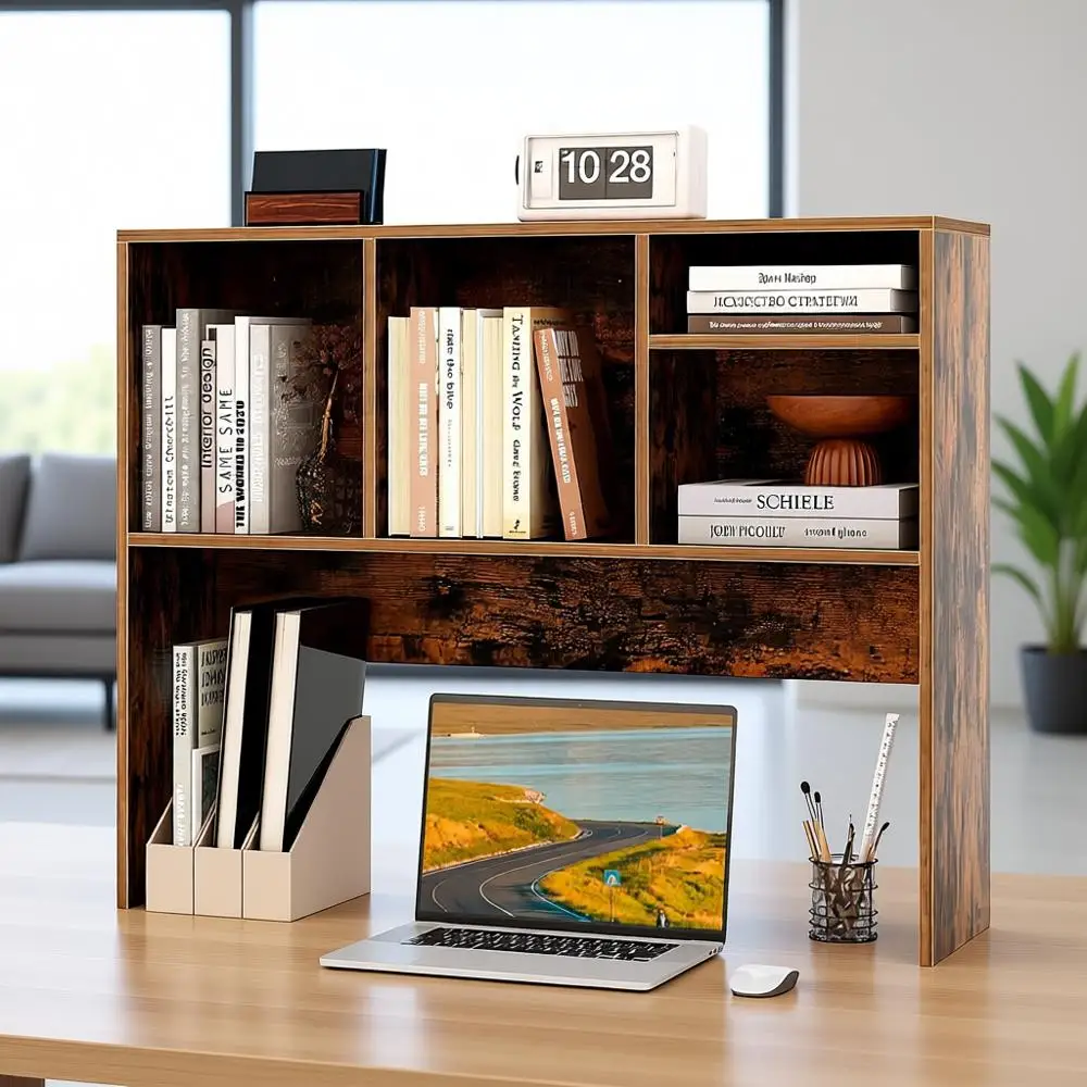 ReunionG 2 Tier Desk Hutch, Wooden Desktop Bookshelf w/4 Shelves for Computer Monitor, Laptop, Dressing Table, Desk Organizer Di
ReunionG 2 Tier Desk Hutch, Wooden Desktop Bookshelf w/4 Shelves for Computer Monitor, Laptop, Dressing Table, Desk Organizer Di