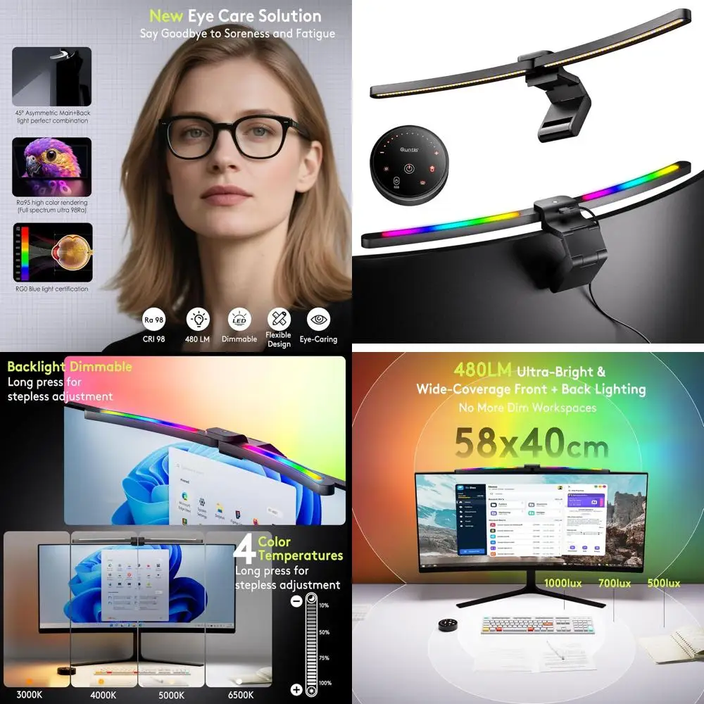 Изогнутая световая панель монитора с RGB-подсветкой для экранов 34 дюймов, двойная настольная лампа с регулируемой яркостью и цветовой температурой
Изогнутая световая панель монитора с RGB-подсветкой для экранов 34 дюймов, двойная настольная лампа с регулируемой яркостью и цветовой температурой