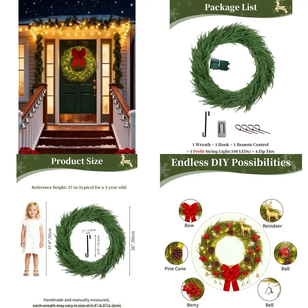 Prelit 36 Inch LED Christmas Wreath - Outdoor Norfolk Pine with Timer and Remote Control for Wall and Door Decorations
Prelit 36 Inch LED Christmas Wreath - Outdoor Norfolk Pine with Timer and Remote Control for Wall and Door Decorations