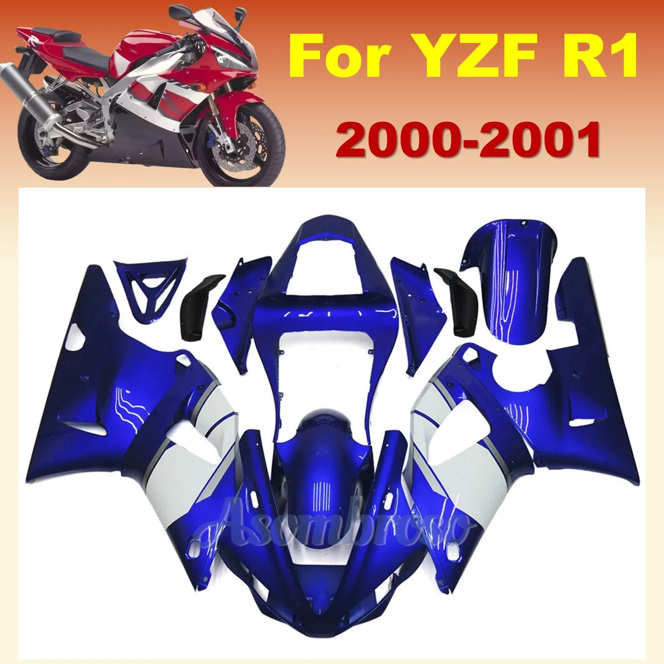 Complete Flow Motorcycle Parts for Yamaha YZF R1 2000 2001 Years ABS Plastic Fairing Kit Blue White High Quality
Complete Flow Motorcycle Parts for Yamaha YZF R1 2000 2001 Years ABS Plastic Fairing Kit Blue White High Quality