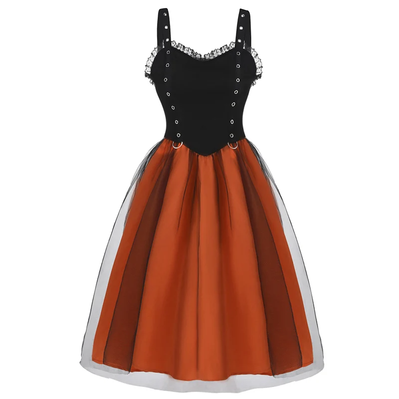 2024 Women's Halloween Vintage Dress Contrast Colorblock Dress Lace Ruffle Mesh Grommet A Line Dress Vestidos
2024 Women's Halloween Vintage Dress Contrast Colorblock Dress Lace Ruffle Mesh Grommet A Line Dress Vestidos