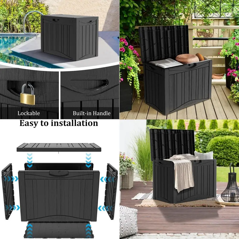 Weatherproof Outdoor Storage Box - 45 Gallon Lockable Deck Box, UV-Protected, Matte Black for Patio and Pool Accessories
Weatherproof Outdoor Storage Box - 45 Gallon Lockable Deck Box, UV-Protected, Matte Black for Patio and Pool Accessories