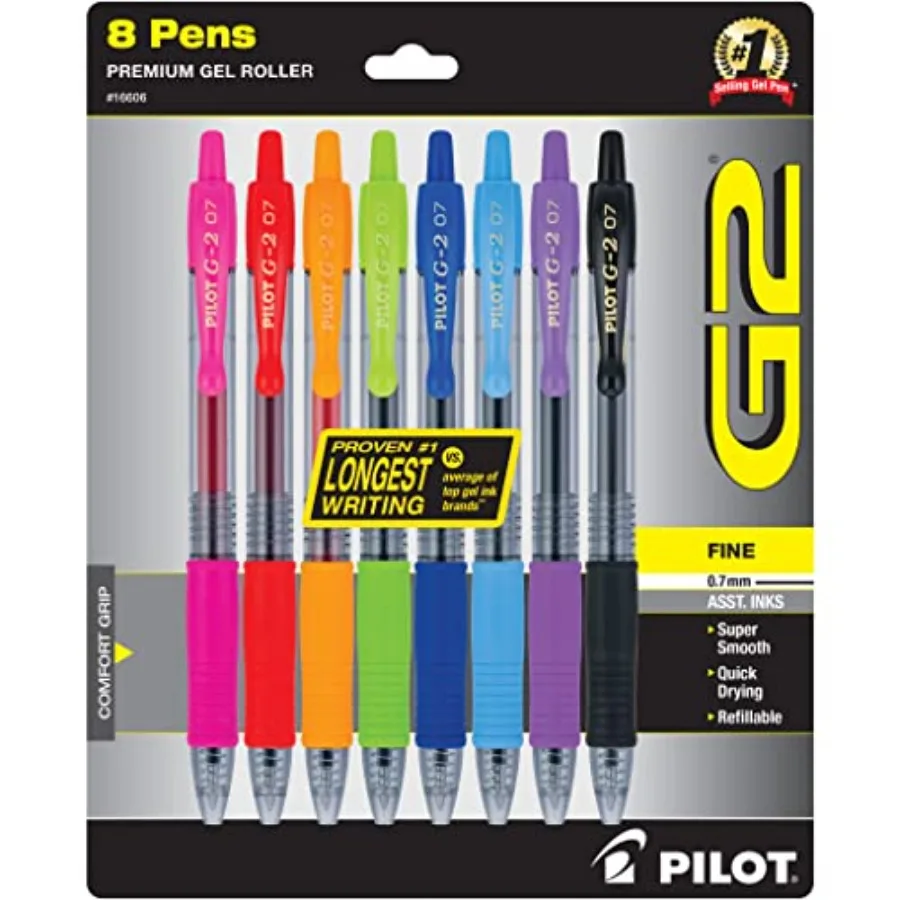 G2 Pens, Premium Refillable And Retractable Gel Ink Pens Fine Point 0.7mm,8 Colors, 8 Count
G2 Pens, Premium Refillable And Retractable Gel Ink Pens Fine Point 0.7mm,8 Colors, 8 Count