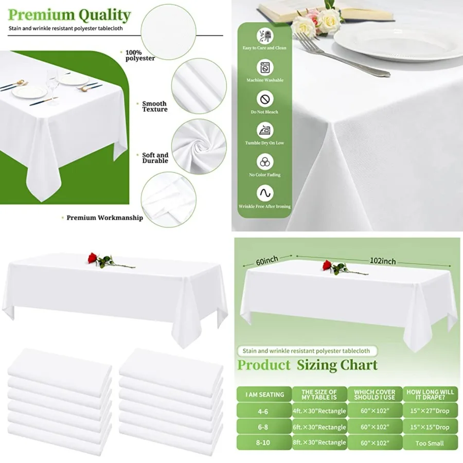12 Pack Tablecloths for Rectangle Tables Stain and Wrinkle Resistant Washable Polyester Tablecloth Table Cloth Rectangle Table
12 Pack Tablecloths for Rectangle Tables Stain and Wrinkle Resistant Washable Polyester Tablecloth Table Cloth Rectangle Table