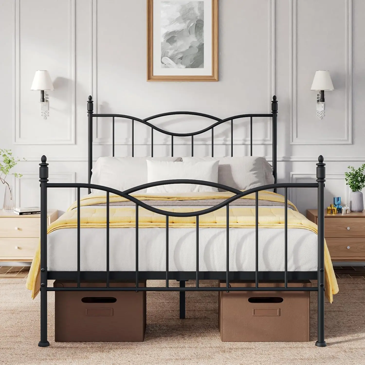 Bed Frame with Headboard, Tall Metal Platform Bed Frame Mattress Foundation with Footboard, Under, Customized
Bed Frame with Headboard, Tall Metal Platform Bed Frame Mattress Foundation with Footboard, Under, Customized
