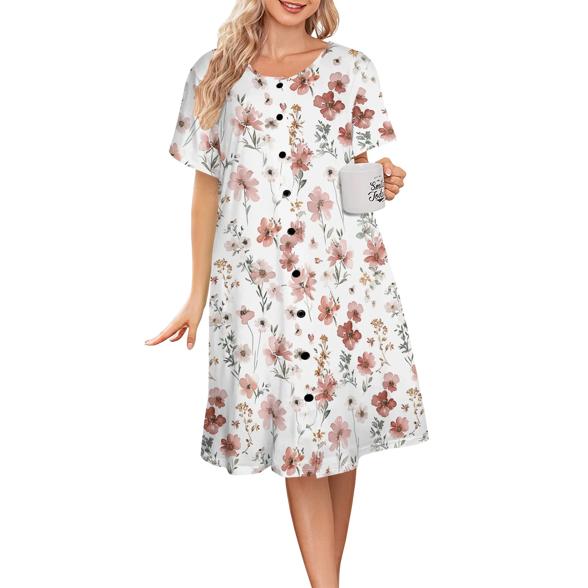 Womens Summer Casual Midi Little Dainty Flower Pattern Dresses Short Sleeve Button Down T Shirt Dress Beach Cover Up Dress
Womens Summer Casual Midi Little Dainty Flower Pattern Dresses Short Sleeve Button Down T Shirt Dress Beach Cover Up Dress