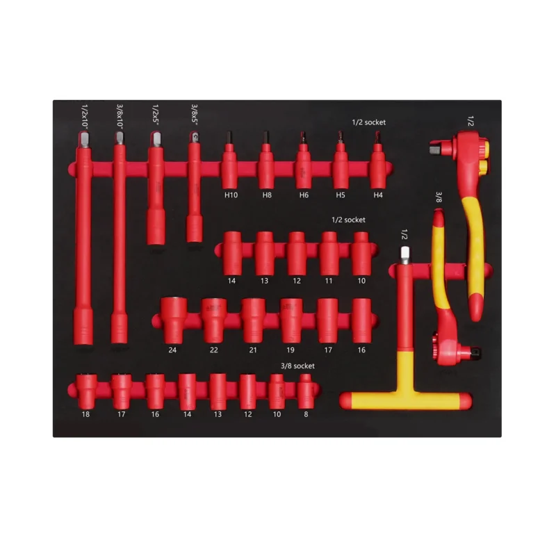 31PCS EVA Foam Tray Professional 1000V VDE Insulated Electrician Set socket Ratchet Wrench Tool Set
31PCS EVA Foam Tray Professional 1000V VDE Insulated Electrician Set socket Ratchet Wrench Tool Set