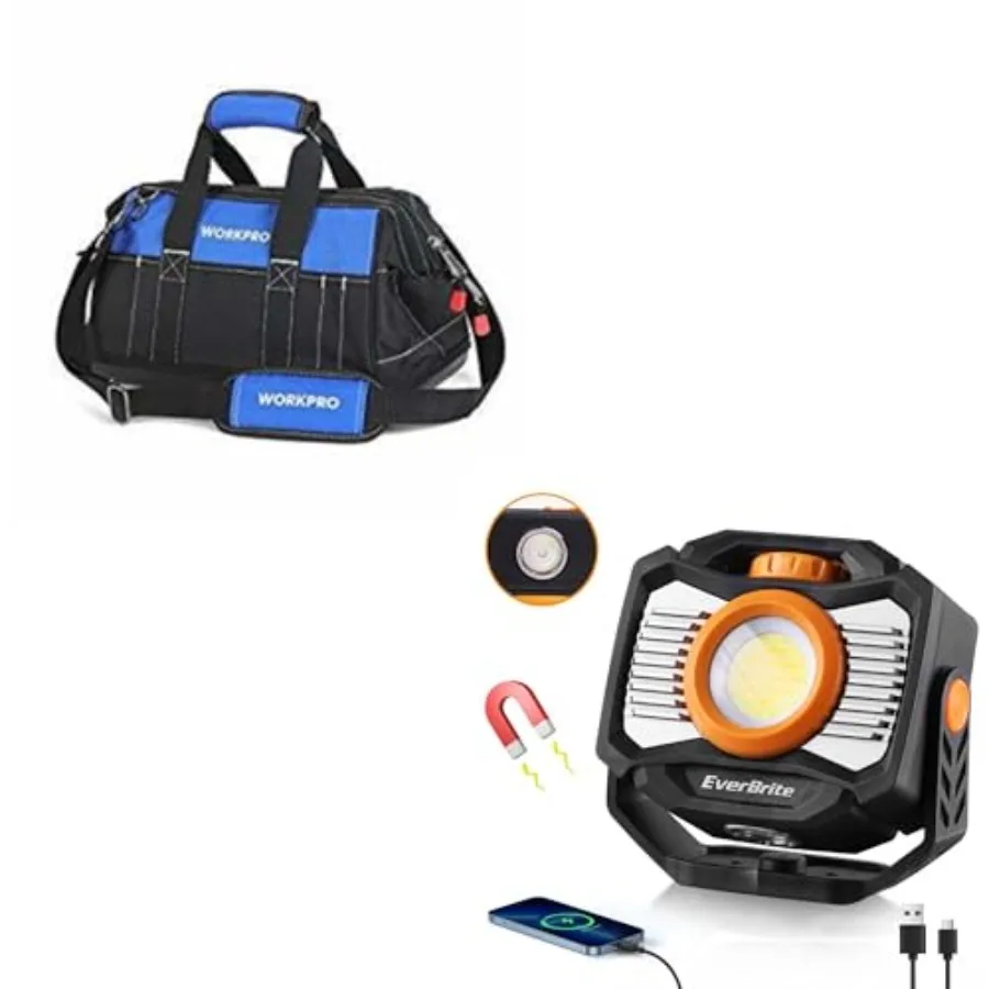 16-inch Wide Mouth Tool Bag with Water Proof Molded Base and EverBrite 2000LM Magnetic Work Light Rechargeable LED
16-inch Wide Mouth Tool Bag with Water Proof Molded Base and EverBrite 2000LM Magnetic Work Light Rechargeable LED