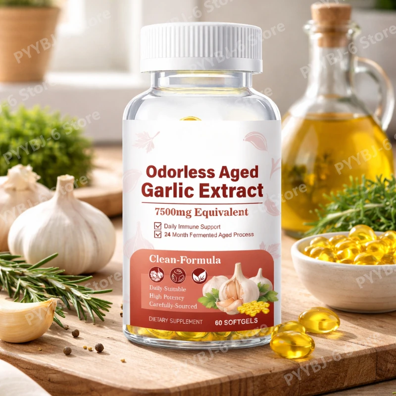 Odorless Aged Garlic Extract Softgels 7500mg Equivalent Fermented Garlic Supplement Daily Wellness Support 60 Softgels for Adult
Odorless Aged Garlic Extract Softgels 7500mg Equivalent Fermented Garlic Supplement Daily Wellness Support 60 Softgels for Adult