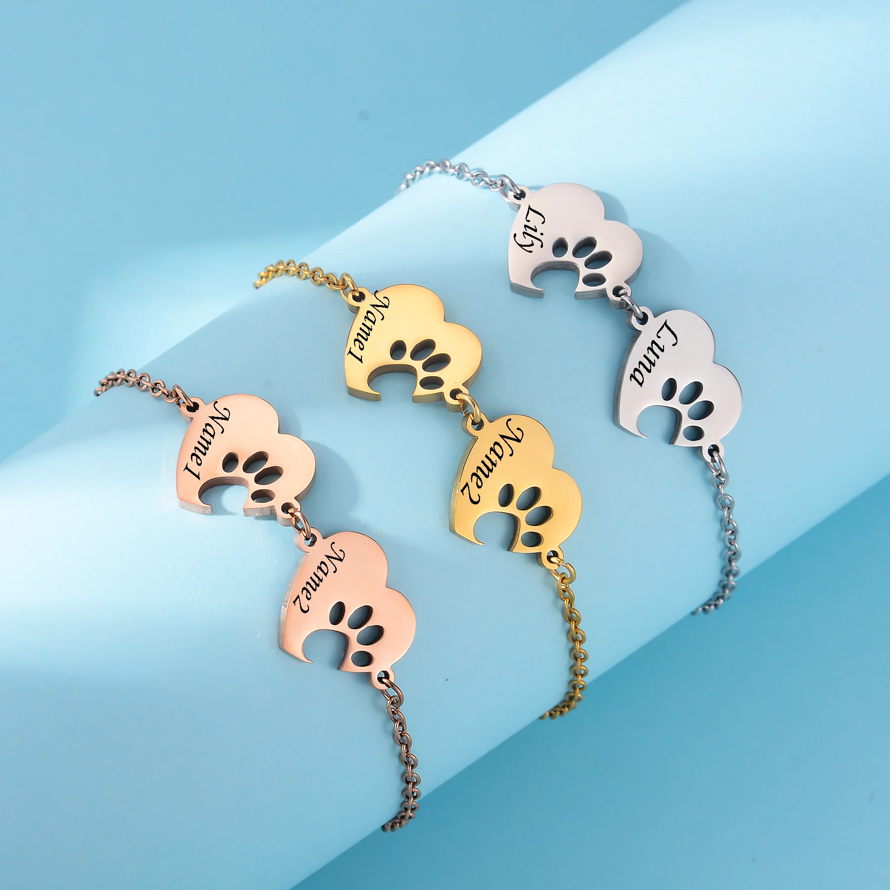 Stainless Steel Custom Paw Name Bracelet Heart Cat Dog Paw Print Bracelets for Women Personalized Jewelry Gifts
Stainless Steel Custom Paw Name Bracelet Heart Cat Dog Paw Print Bracelets for Women Personalized Jewelry Gifts