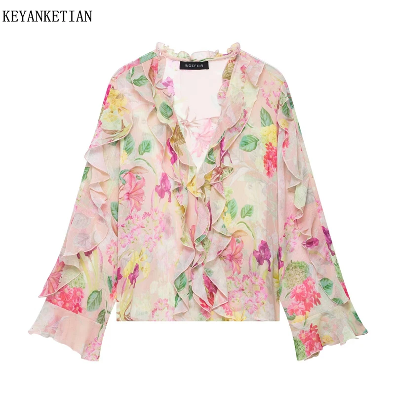 KEYANKETIAN 2025 Summer New Women'sRomantic Floral Print Shirt French Style Tiered Ruffles Long-sleeved Transparent Blouses Top
KEYANKETIAN 2025 Summer New Women'sRomantic Floral Print Shirt French Style Tiered Ruffles Long-sleeved Transparent Blouses Top