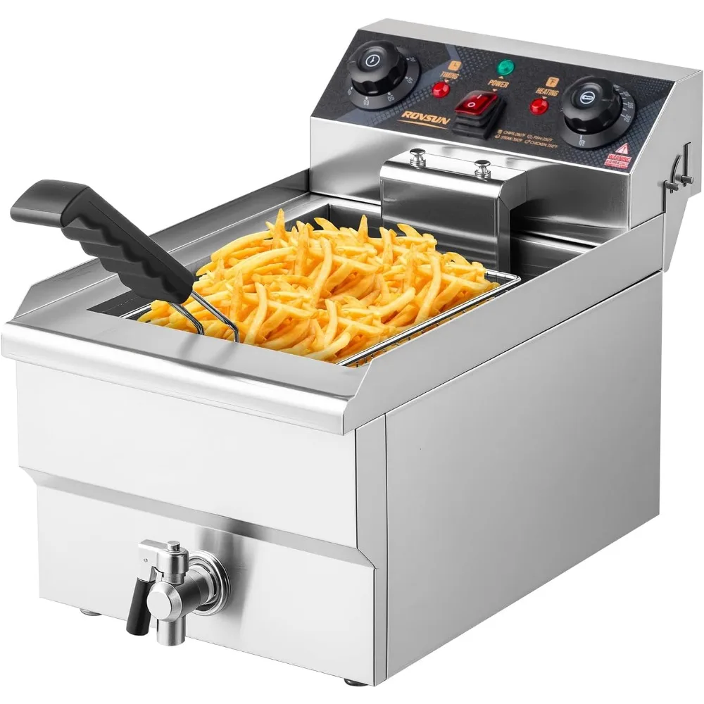 Электрическая фритюрница емкостью 12,5 литра с корзиной, таймером, сливом и крышкой, фритюрница с одним баком из нержавеющей стали на столешнице
Электрическая фритюрница емкостью 12,5 литра с корзиной, таймером, сливом и крышкой, фритюрница с одним баком из нержавеющей стали на столешнице