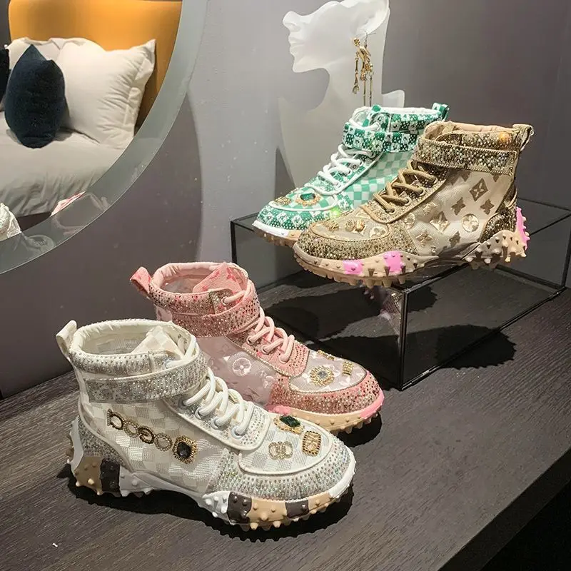 Casual Shoes Rhinestones High Top Sneakers Women Vulcanized All-Match Flat Thick Sole Sneakers Women High-top Summer Fashion Sho
Casual Shoes Rhinestones High Top Sneakers Women Vulcanized All-Match Flat Thick Sole Sneakers Women High-top Summer Fashion Sho