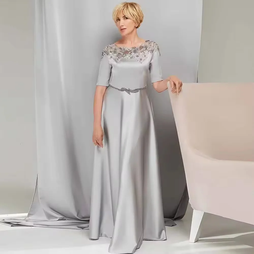 Customized Luxury Mother of the Bride Dresses Satin A-line Formal Evening Dress Silvery O-Neck Beads Pattern Belt Prom Dresses
Customized Luxury Mother of the Bride Dresses Satin A-line Formal Evening Dress Silvery O-Neck Beads Pattern Belt Prom Dresses