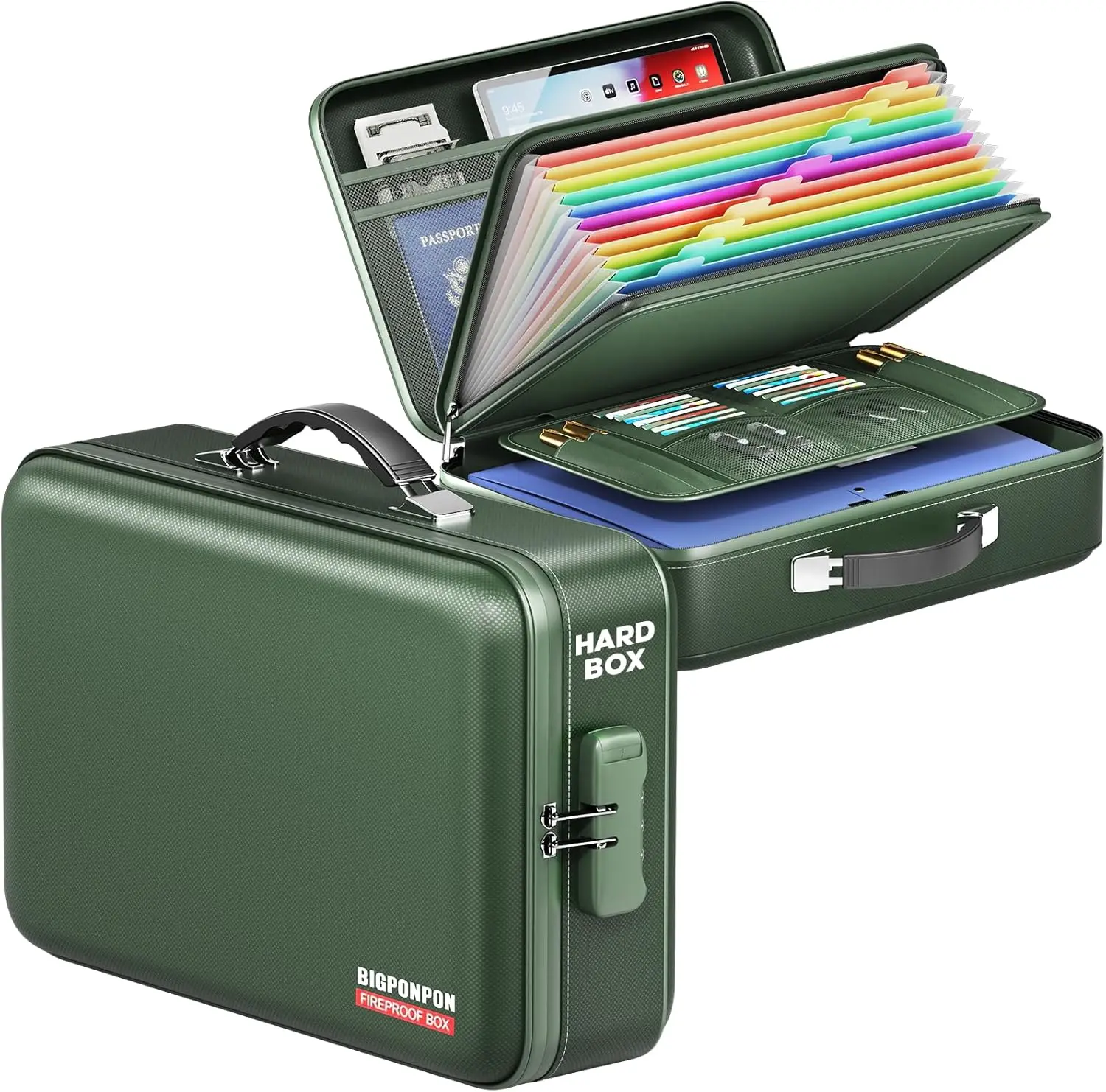Fireproof Document Box with Lock - Portable Fire Resistant File Organizer for Important Papers and Valuables 16"x12"x5" Green
Fireproof Document Box with Lock - Portable Fire Resistant File Organizer for Important Papers and Valuables 16"x12"x5" Green