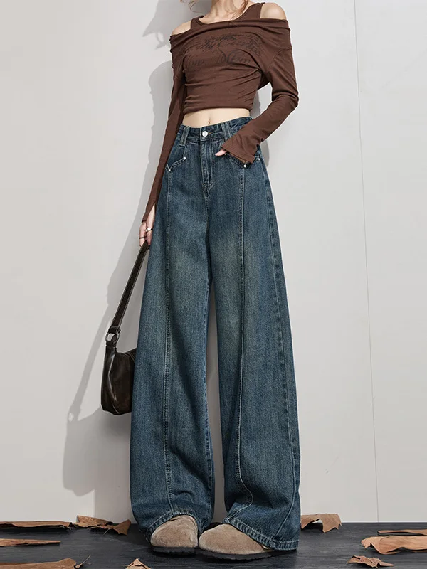 American Retro High Waist Wide Leg Jeans Women's Spring New Loose Slimming Design Straight Floor-Length Pants
American Retro High Waist Wide Leg Jeans Women's Spring New Loose Slimming Design Straight Floor-Length Pants