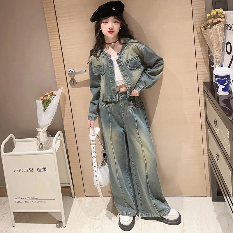 Autumn Girls Clothes Set Denim Jacket Wide Leg Jeans Two Pieces Teenager School Kids Outfits Set 10 12 13 Years Children Clothes
Autumn Girls Clothes Set Denim Jacket Wide Leg Jeans Two Pieces Teenager School Kids Outfits Set 10 12 13 Years Children Clothes