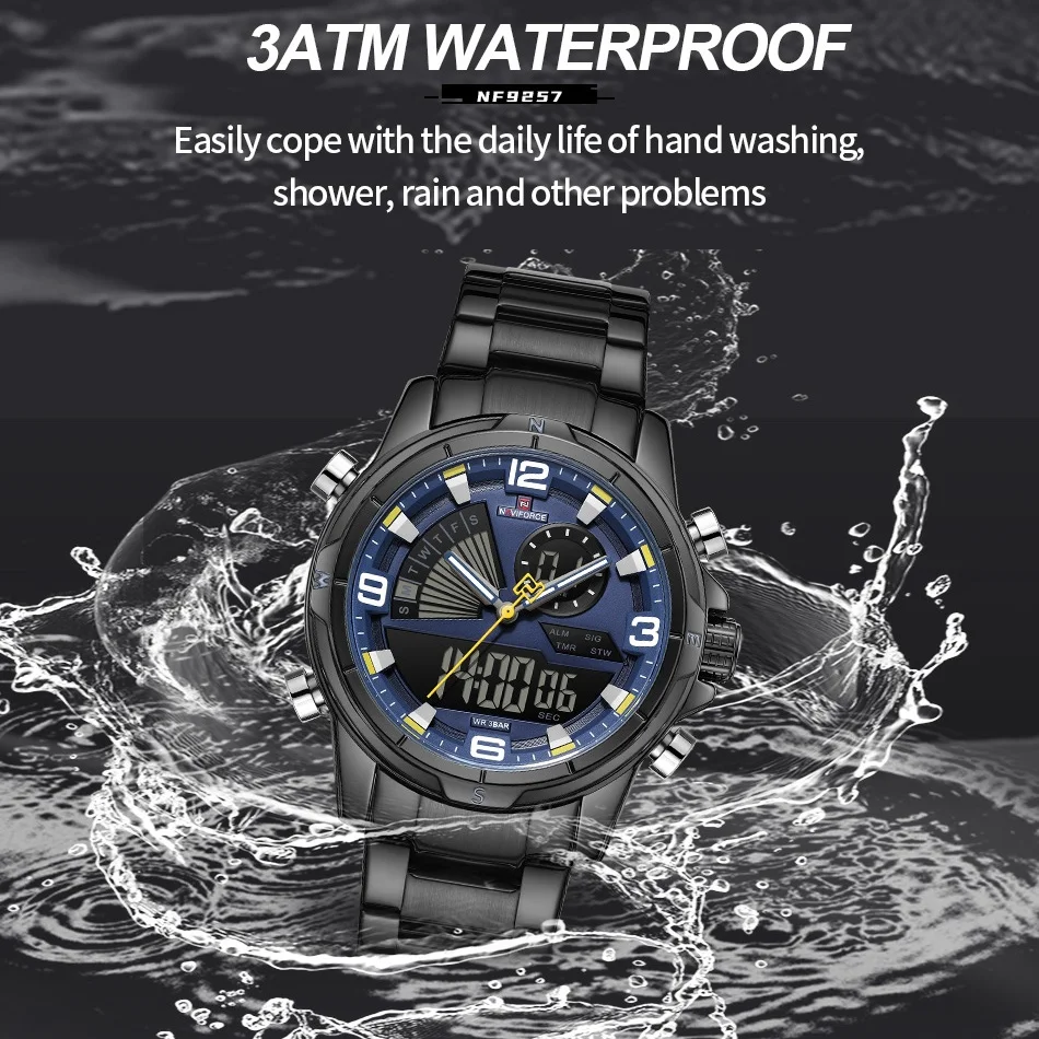 NAVIFORCE мужские многофункциональные часы с двойным дисплеем, часы из нержавеющей стали, светодиодный режим, водонепроницаемые часы 3ATM, подарки с датой
NAVIFORCE мужские многофункциональные часы с двойным дисплеем, часы из нержавеющей стали, светодиодный режим, водонепроницаемые часы 3ATM, подарки с датой