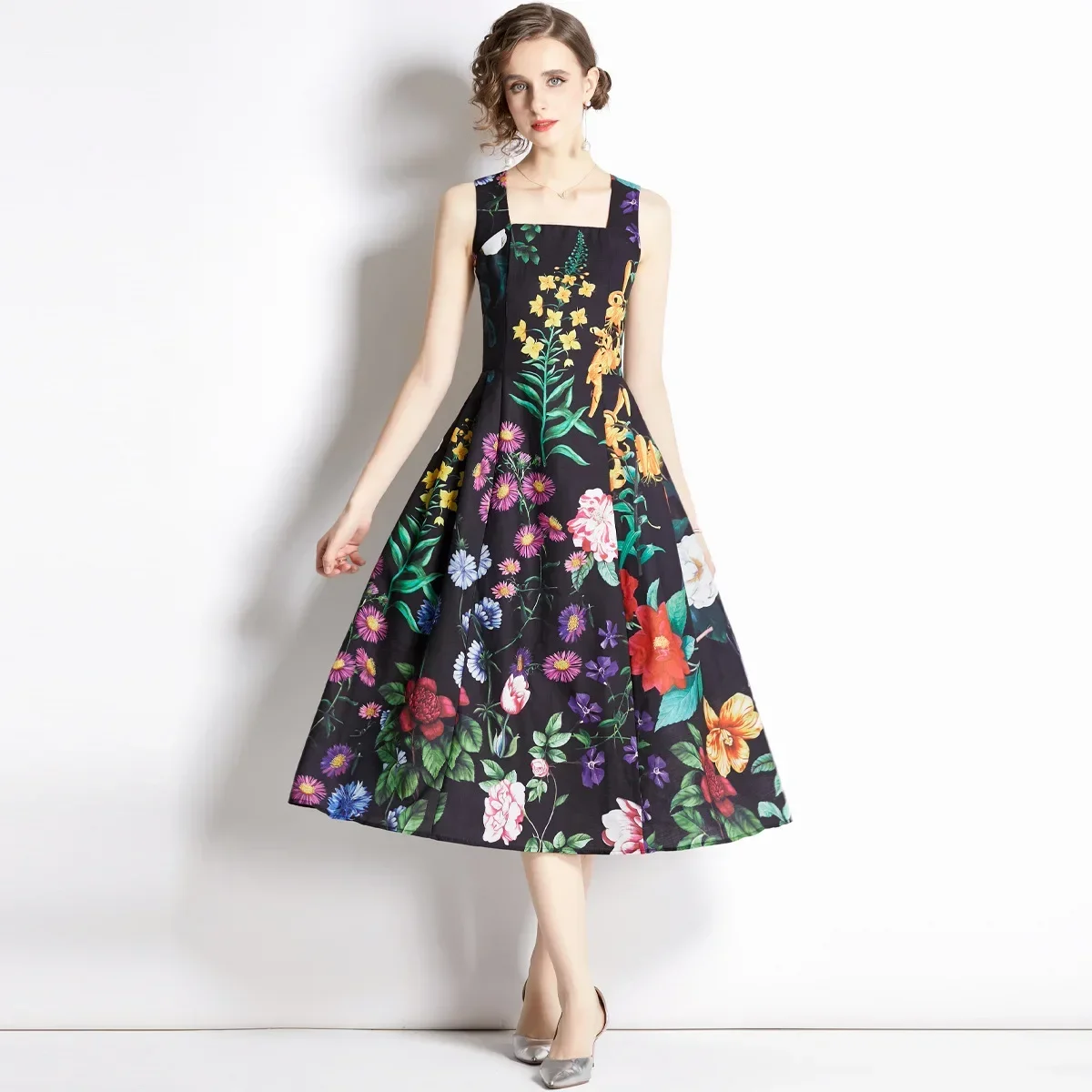 Summer Loose Dress for Women Square Collar Sleeveless High Waist Print Colorblock Midi Dresses Female Clothing 2025 New
Summer Loose Dress for Women Square Collar Sleeveless High Waist Print Colorblock Midi Dresses Female Clothing 2025 New