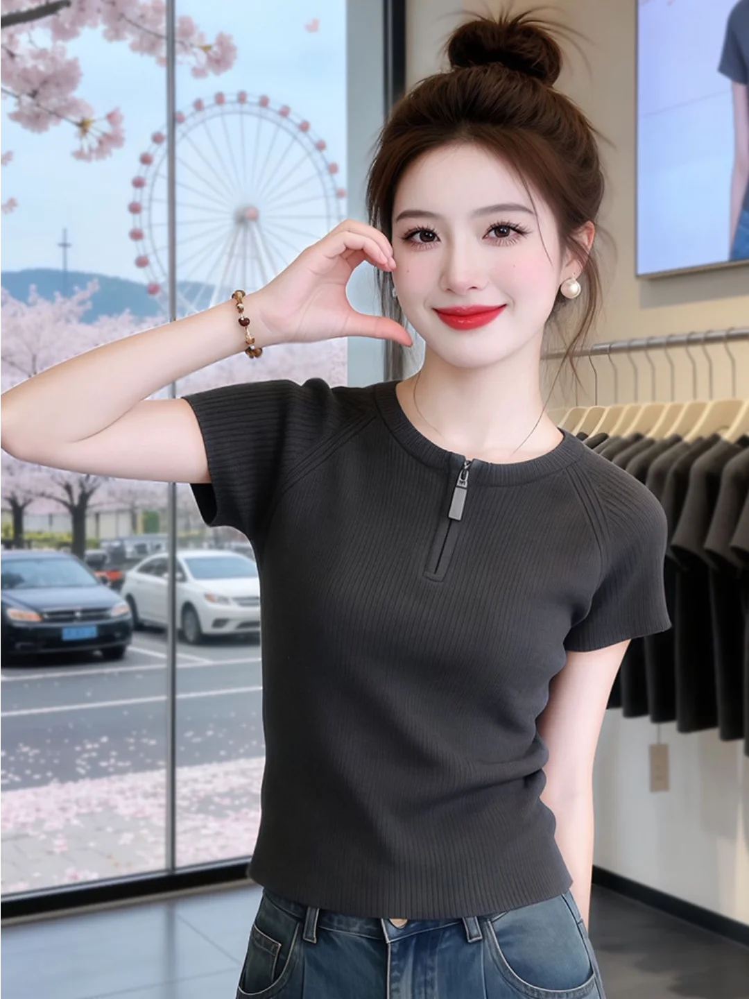French Style Slim Fit Short Sleeve Knitted Sweater Women's Half Zipper Casual Comfortable Soft Medium Thickness Spring Summer
French Style Slim Fit Short Sleeve Knitted Sweater Women's Half Zipper Casual Comfortable Soft Medium Thickness Spring Summer