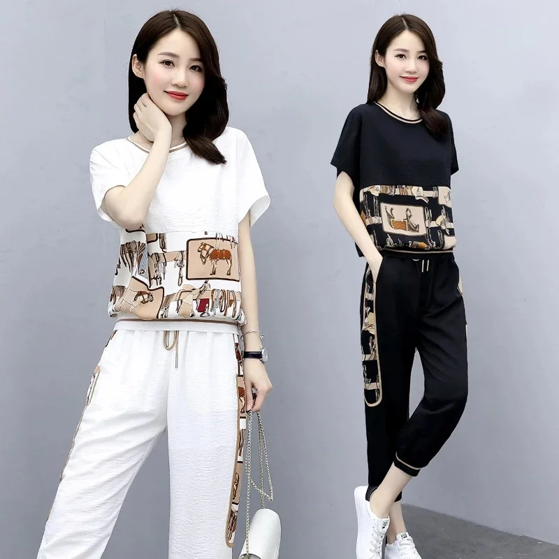 2023 Tracksuit For Women Summer Set Short Sleeve Printed +Sportswear Pants Two-piece Suit Casual Women Sets 4XL A366
2023 Tracksuit For Women Summer Set Short Sleeve Printed +Sportswear Pants Two-piece Suit Casual Women Sets 4XL A366