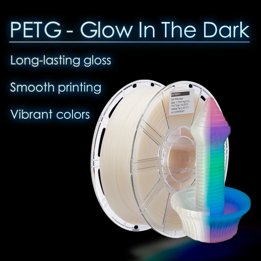 Antinsky PTG-Glow in The Dark 1.75mm 3D Filament 1KG For FDM 3D Printer High speed filament
Antinsky PTG-Glow in The Dark 1.75mm 3D Filament 1KG For FDM 3D Printer High speed filament
