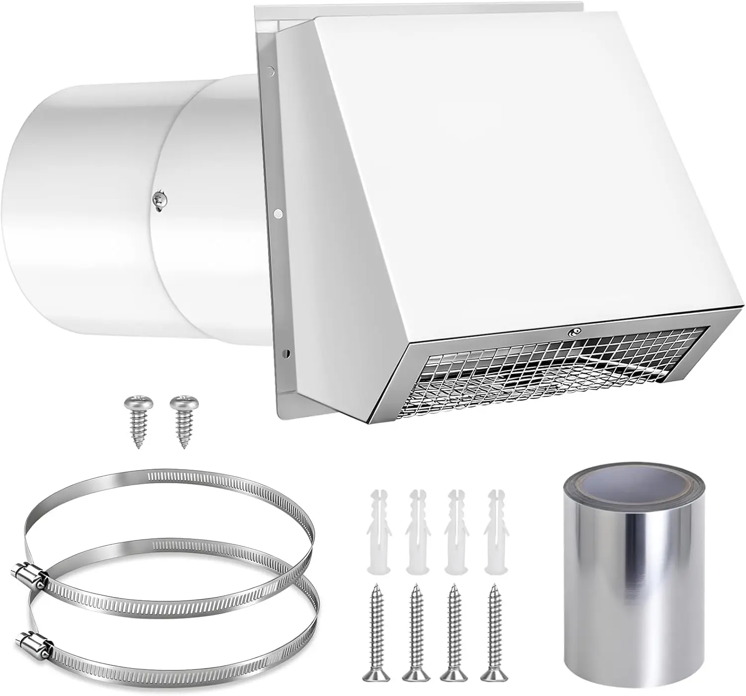 6 Inch White Hooded Wall Vent with Screen and Damper for Dryer, Range Hood, Kitchen Exhaust
6 Inch White Hooded Wall Vent with Screen and Damper for Dryer, Range Hood, Kitchen Exhaust
