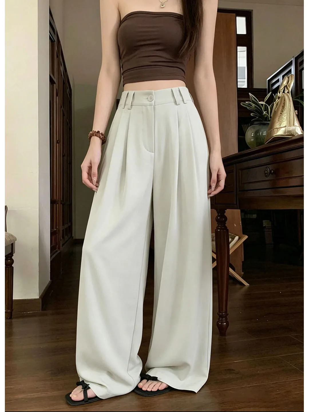 Korean Style High Waist Wide Leg Pants Women's Casual Drapey Loose Trousers Floor-Length Suit Pants Fashionable Color
Korean Style High Waist Wide Leg Pants Women's Casual Drapey Loose Trousers Floor-Length Suit Pants Fashionable Color