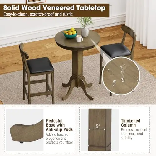 30 Inch Round Solid Wood Veneered Bar Table With Pedestal Base, 180 Lbs Capacity, For Kitchen Dining Living Room
30 Inch Round Solid Wood Veneered Bar Table With Pedestal Base, 180 Lbs Capacity, For Kitchen Dining Living Room