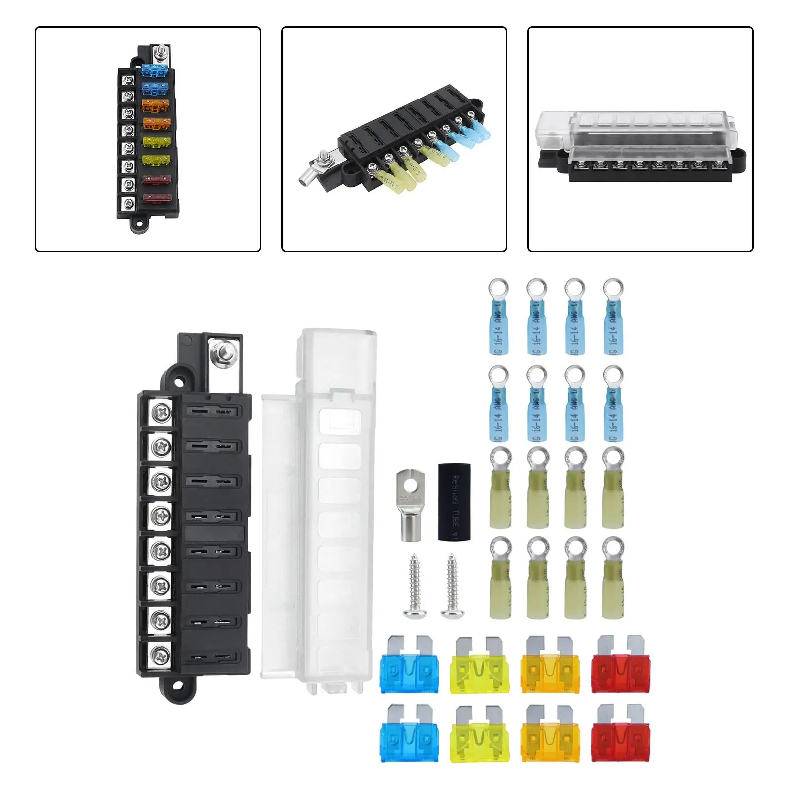 8 Circuit Waterproof Fuse Block Blade Fuse Box Holder with Mount Screws for Automotive Marine Vehicles RV Yacht Trailer Use
8 Circuit Waterproof Fuse Block Blade Fuse Box Holder with Mount Screws for Automotive Marine Vehicles RV Yacht Trailer Use