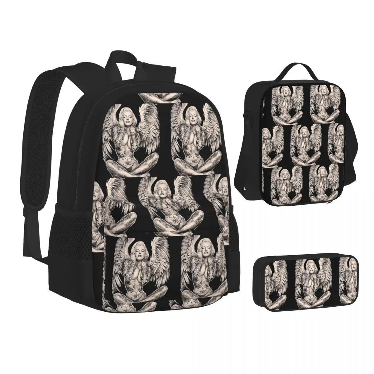 Marilyn Vintage Abstract Tattooed Angel Backpacks Children School Bags Kids Rucksack Lunch Bag Pen Bag Three-Piece Set
Marilyn Vintage Abstract Tattooed Angel Backpacks Children School Bags Kids Rucksack Lunch Bag Pen Bag Three-Piece Set