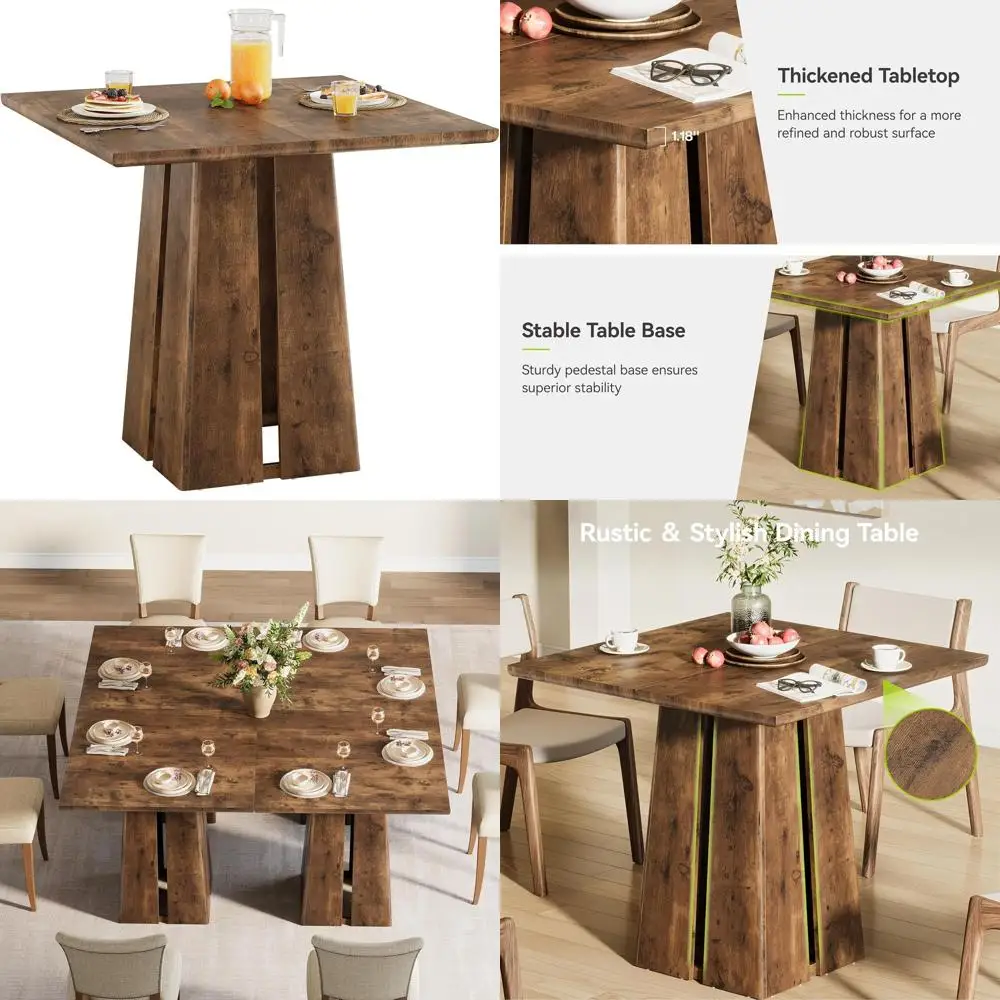 Rustic Brown Wooden Square Dining Table, 4 Seater with Heavy-Duty Pedestal Base for Kitchen or Dining Room
Rustic Brown Wooden Square Dining Table, 4 Seater with Heavy-Duty Pedestal Base for Kitchen or Dining Room